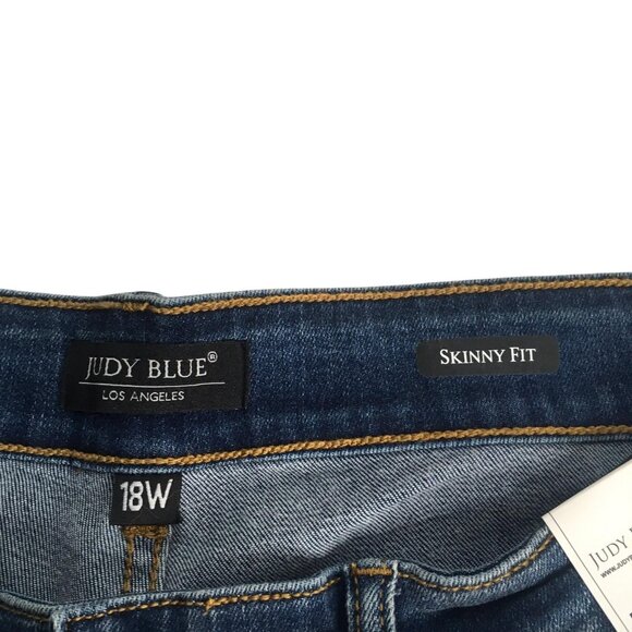 Judy Blue Jeans Womens 18W Dark Wash High Waist Skinny Distressed Leopard Patch - Picture 9 of 16